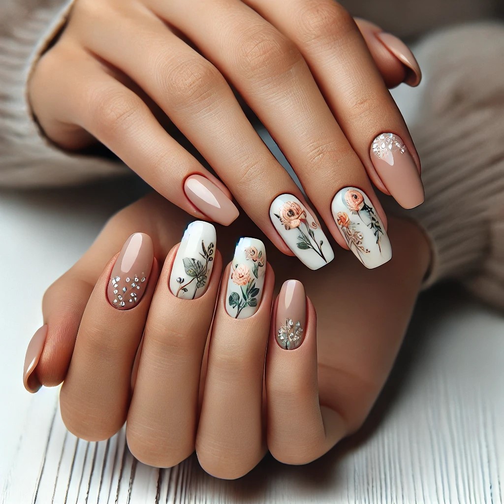 ideias de unhas decoradas floral para noivas