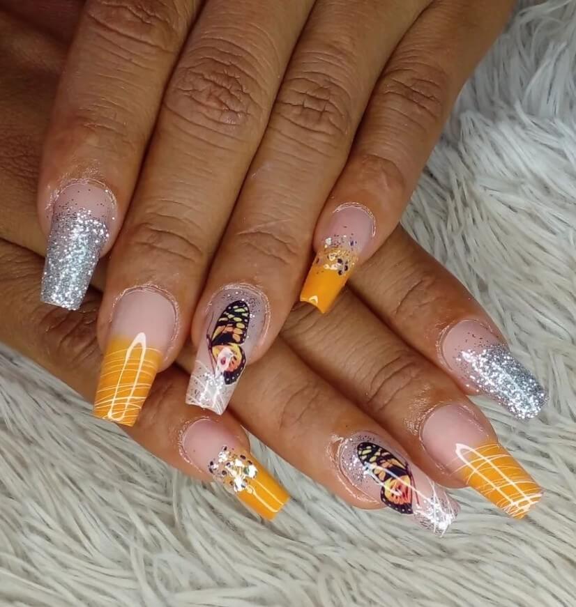 unhas decoradas laranja