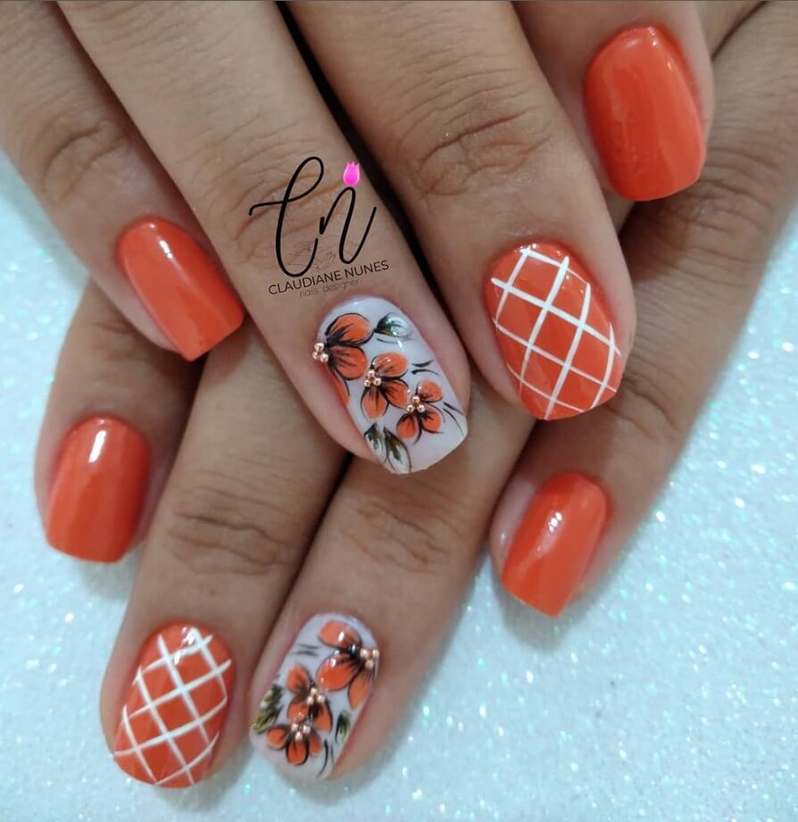 unhas decoradas laranja