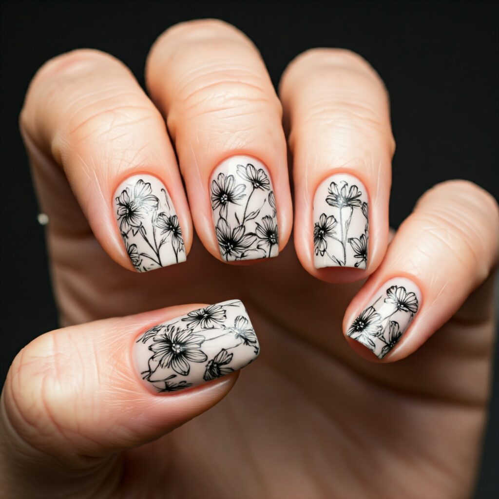 unhas decoradas com flores