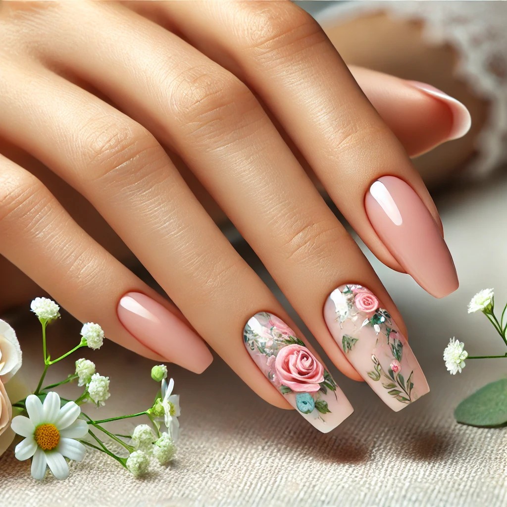 unhas decoradas com flores