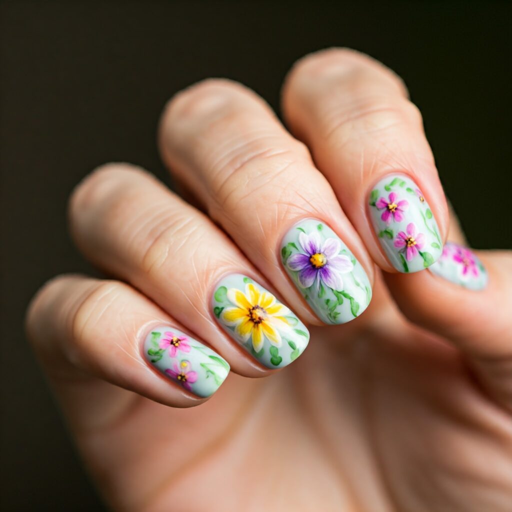 unhas decoradas com flores