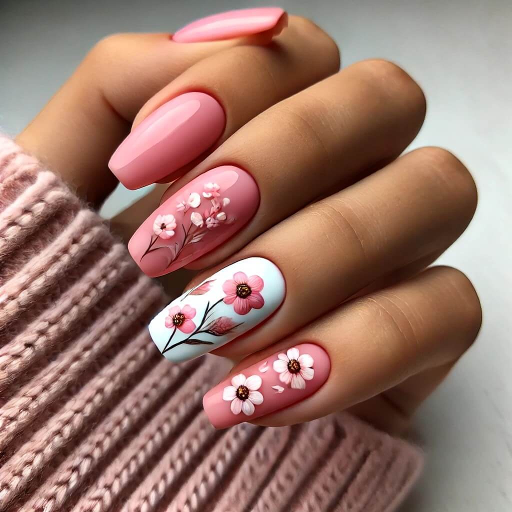 unhas decoradas rosa